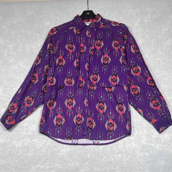 Vintage Wrangler Button Up Shirt Western Aztec Pattern Women Size Medium Purple - Picture 1 of 11